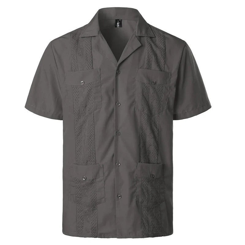 Herenoverhemd met korte mouwen en decoratieve inzetstukken – LORENZO PANELSHIRT - Glamorix