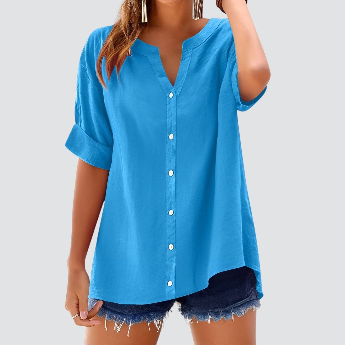 V-hals damesblouse met knoopsluiting – HANNELA - Glamorix