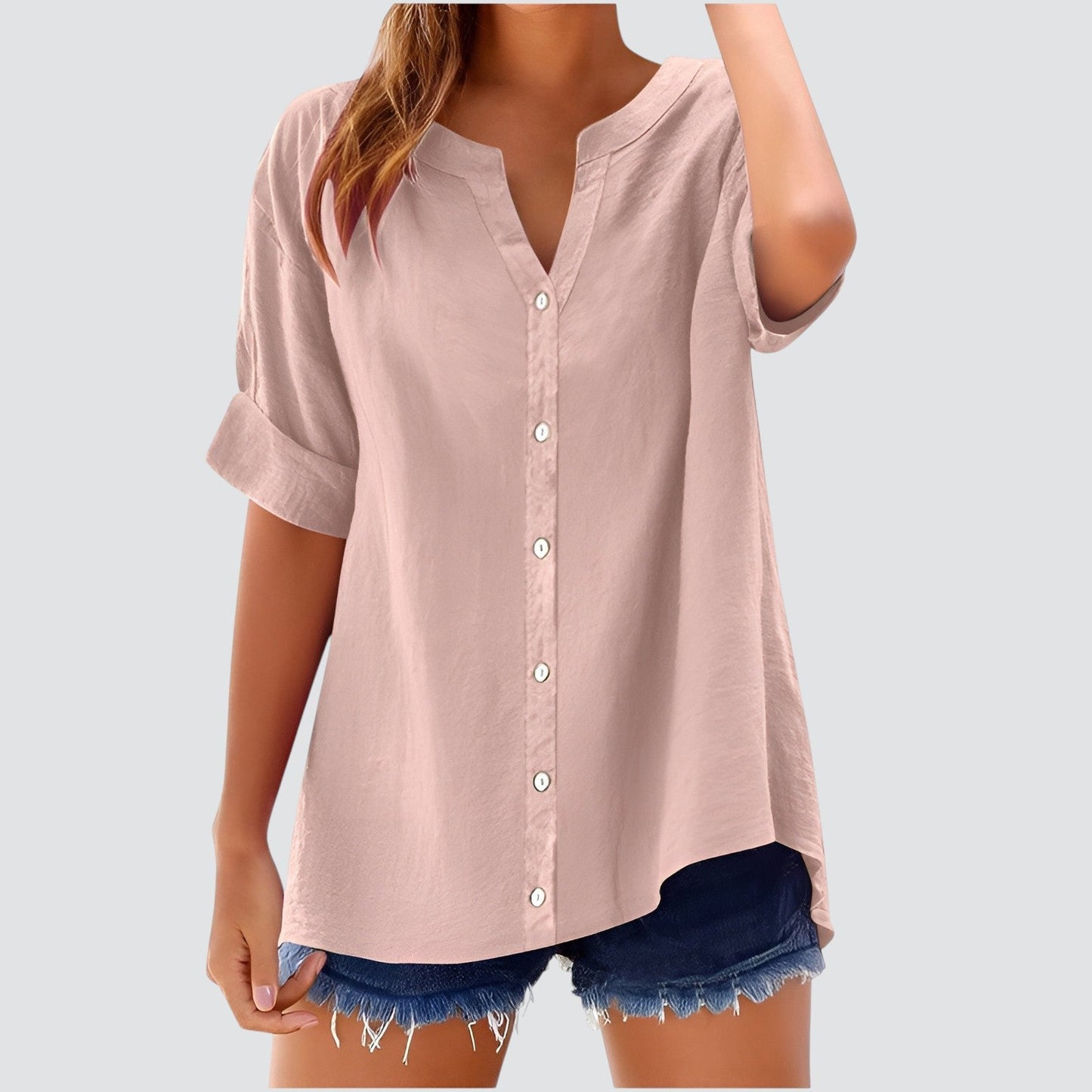 V-hals damesblouse met knoopsluiting – HANNELA - Glamorix