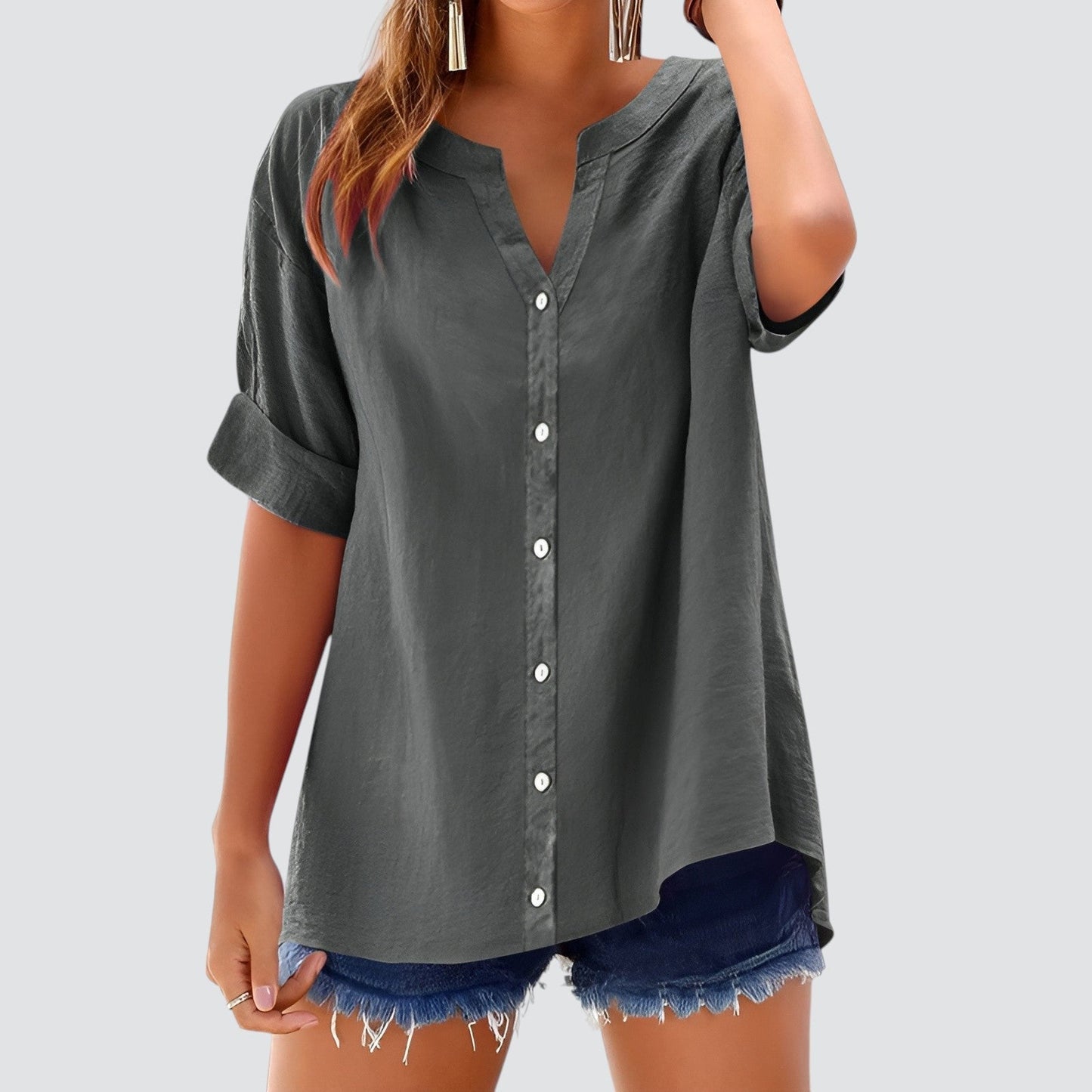 V-hals damesblouse met knoopsluiting – HANNELA - Glamorix