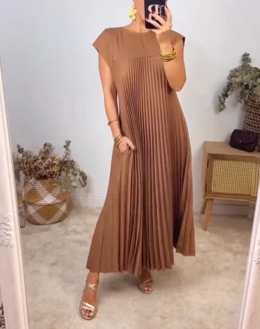 Elegante geplooide dames midi-jurk met kapmouw – MIRENA GRACE - Glamorix