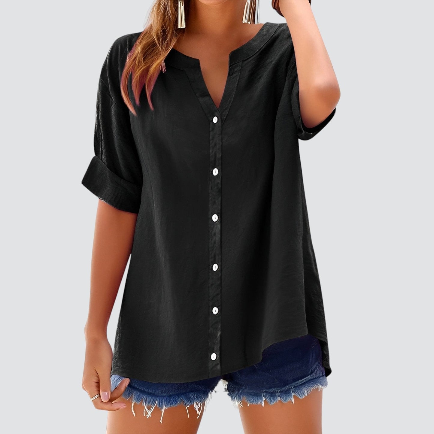 V-hals damesblouse met knoopsluiting – HANNELA - Glamorix