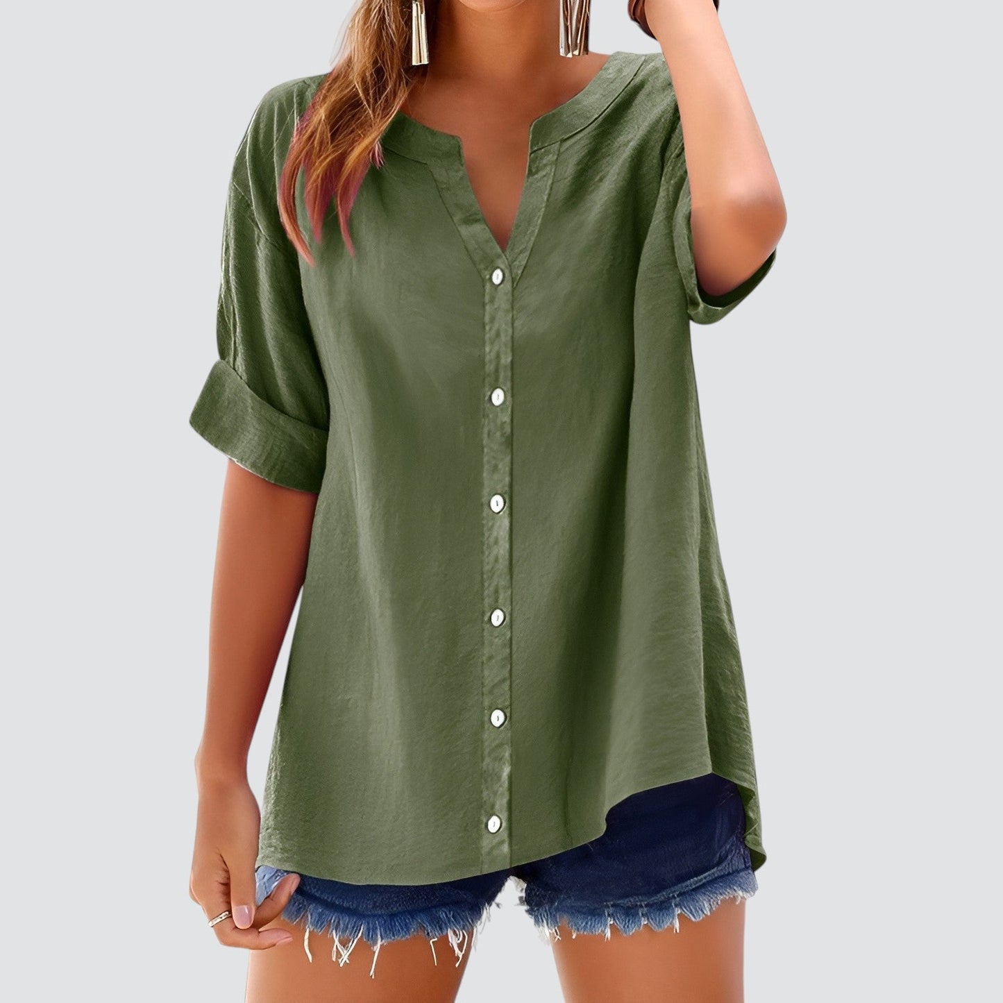 V-hals damesblouse met knoopsluiting – HANNELA - Glamorix