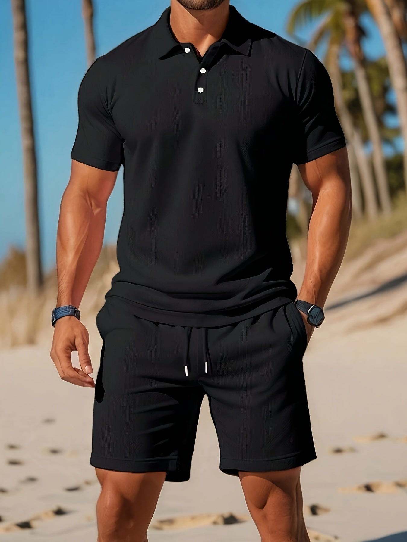 Stijlvolle heren zomerset met ton-sur-ton polo en short – ARDEN SET - Glamorix