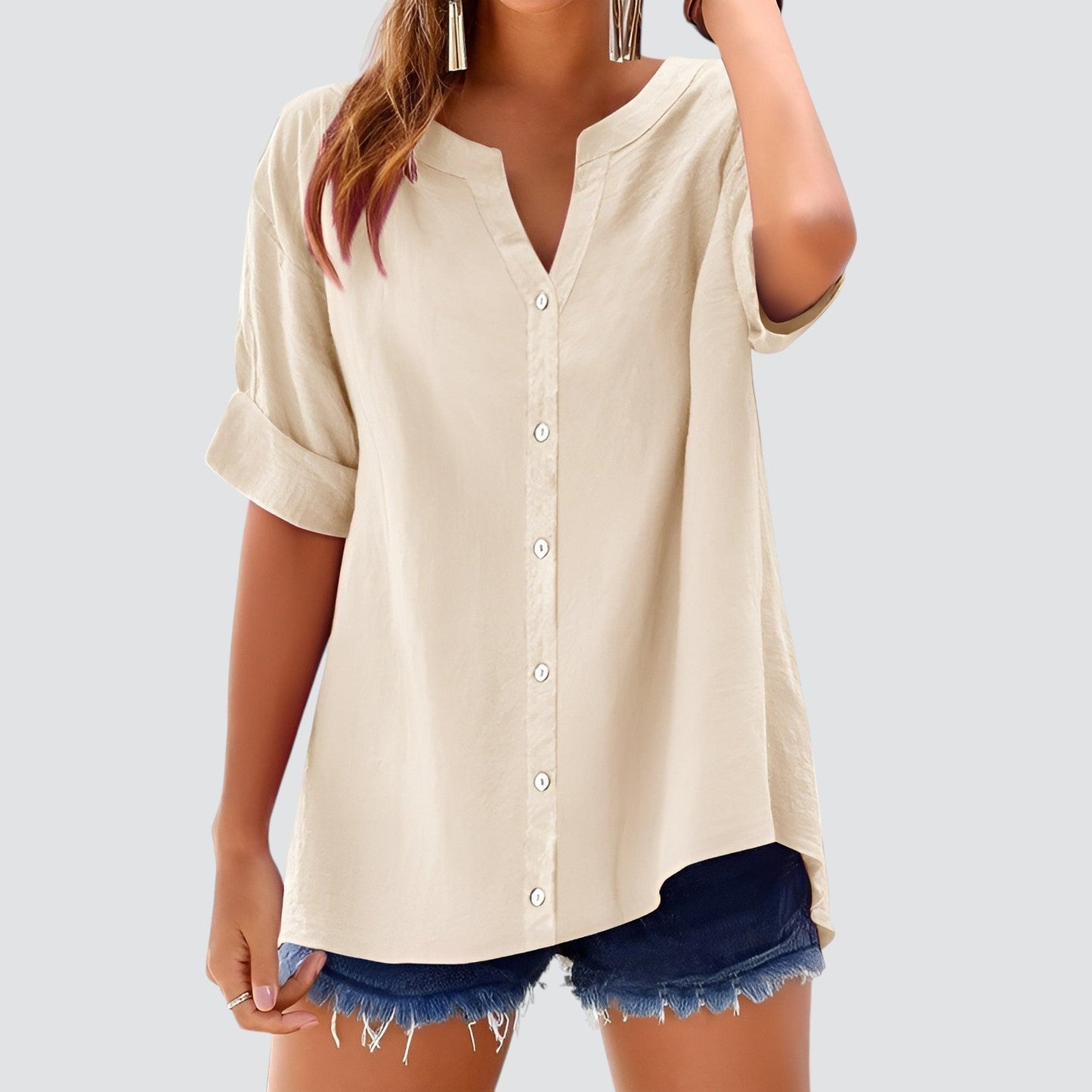 V-hals damesblouse met knoopsluiting – HANNELA - Glamorix