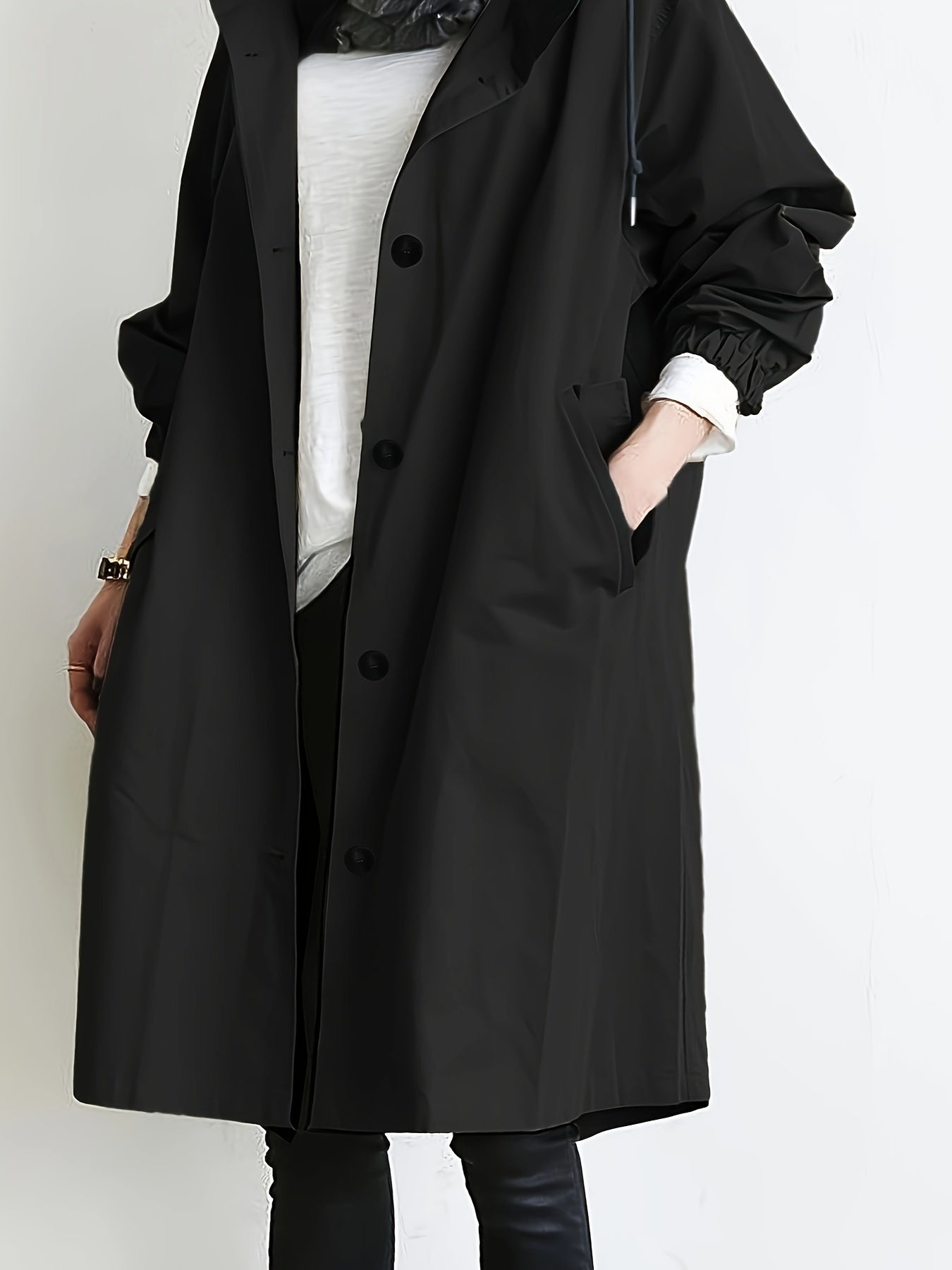 ELINA - Casual lange dames trenchcoat met capuchon, trekkoord en zijzakken