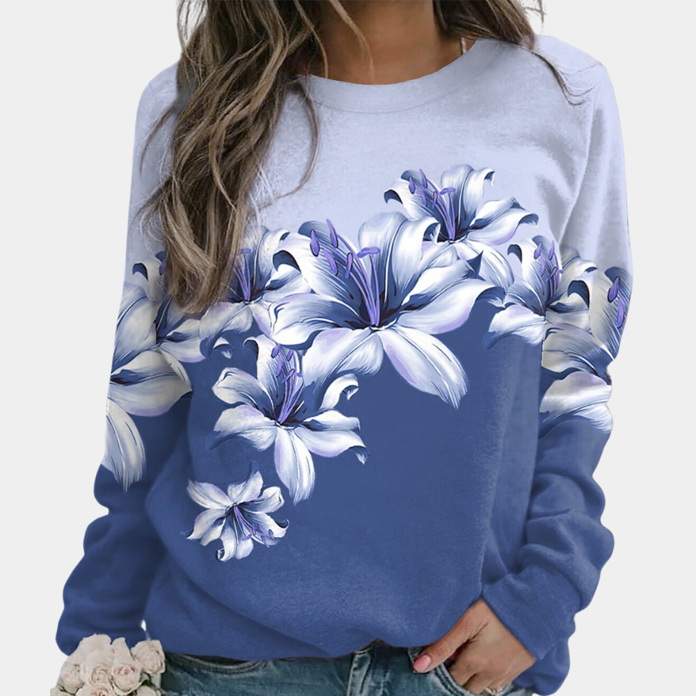 Dames sweatshirt met zachte bloemenprint en comfortabele pasvorm – FLORYA BloomSoft - Glamorix