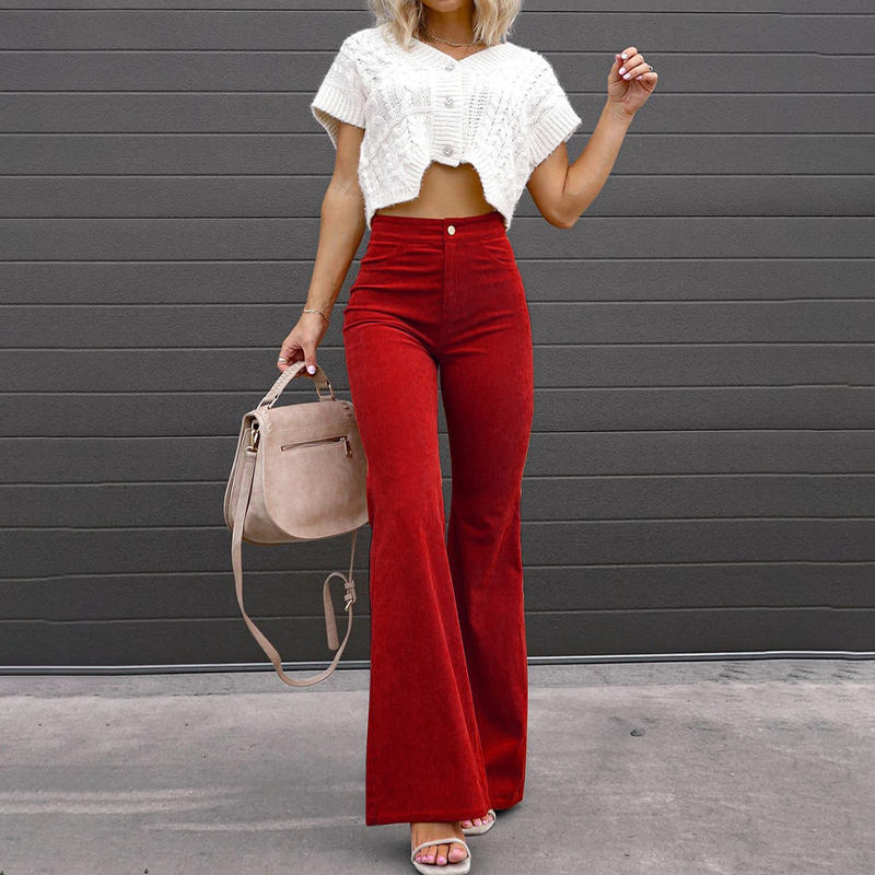 VALENCIA - High-waisted flared corduroy broek voor een trendy retro-look