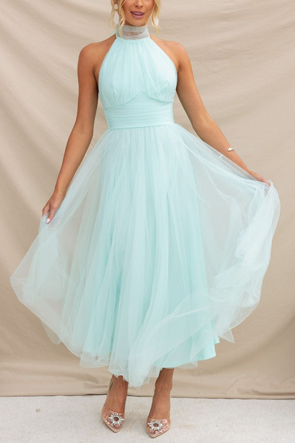 Elegante halter midi-jurk met volumineuze rok – AURÉLIA - Glamorix