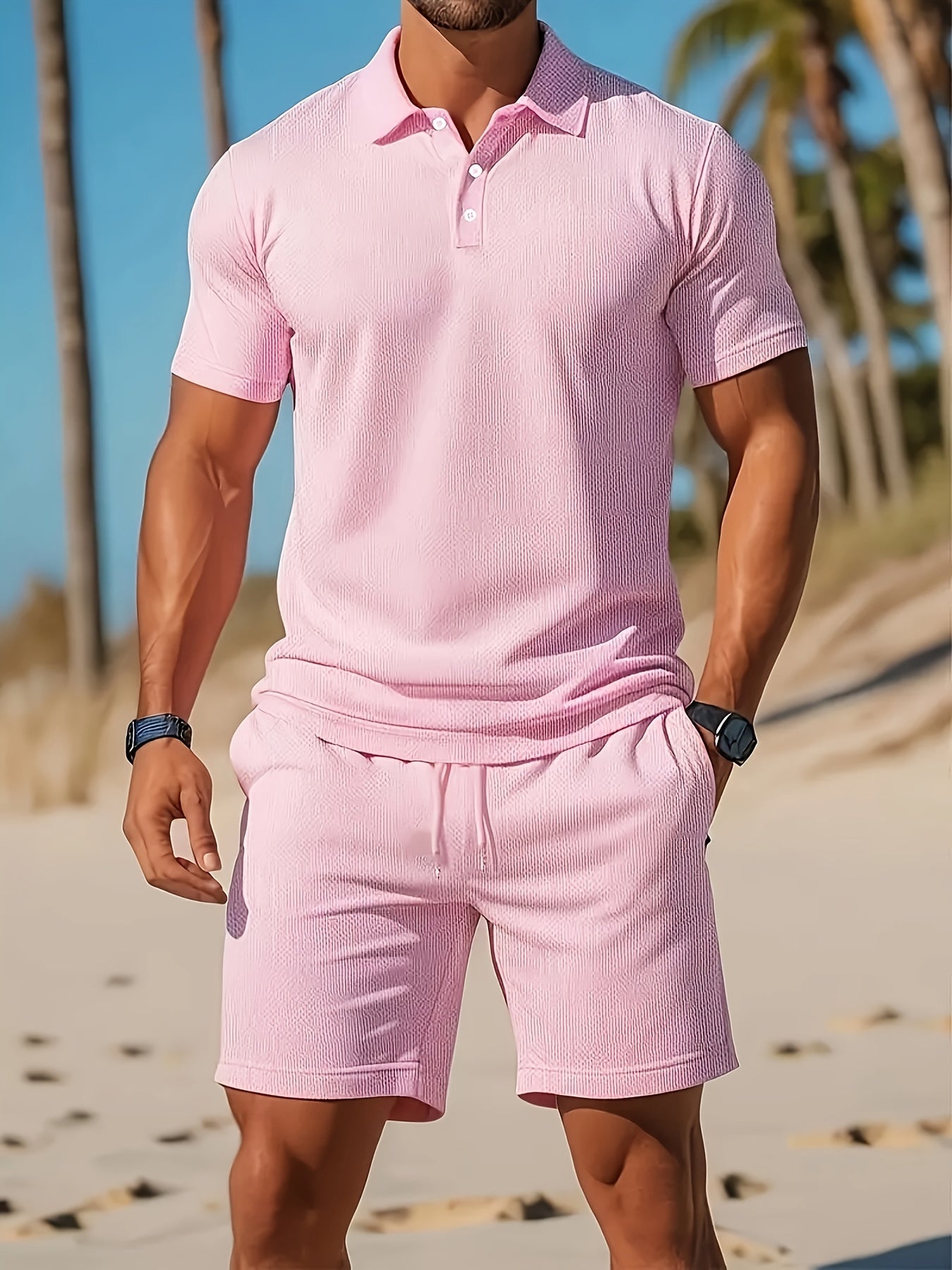 Stijlvolle heren zomerset met ton-sur-ton polo en short – ARDEN SET - Glamorix