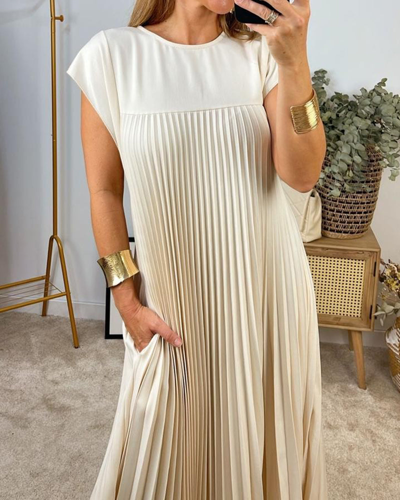 Elegante geplooide dames midi-jurk met kapmouw – MIRENA GRACE - Glamorix