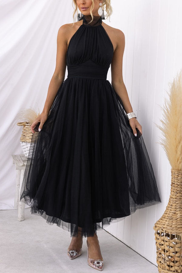 Elegante halter midi-jurk met volumineuze rok – AURÉLIA - Glamorix
