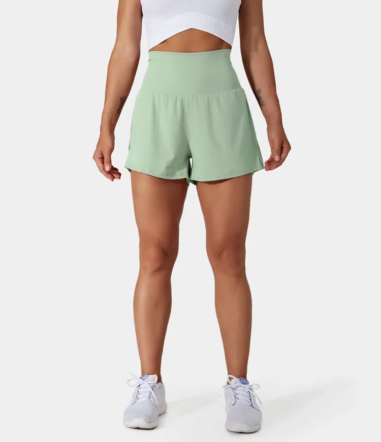 Dames sportshort met hoge taille en binnenbroek – DORINA - Glamorix