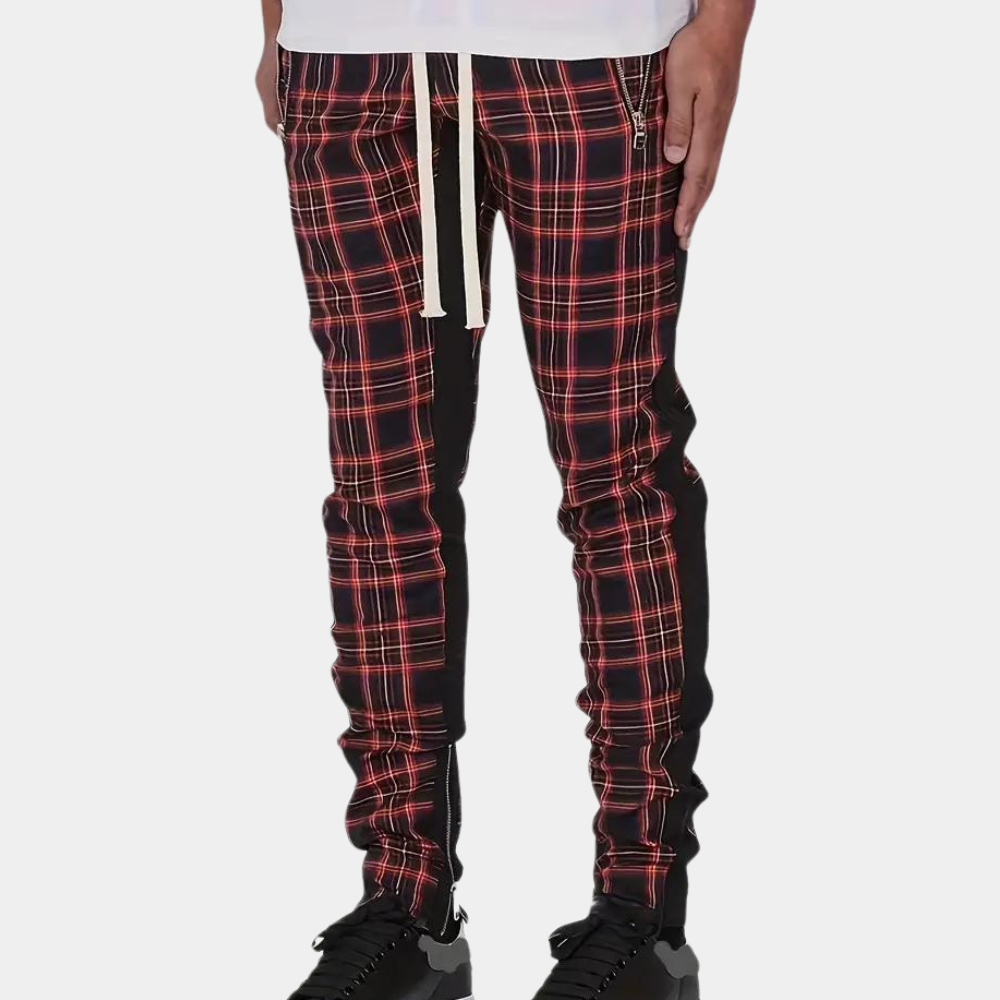 Slim fit heren joggerbroek met ruitpatroon – STYRX GridMotion - Glamorix