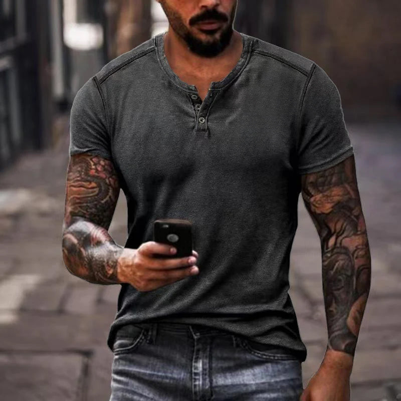 Casual T-shirt met Henley Kraag en Comfortabele Pasvorm voor de Moderne Man – NOLAN CLASSIC - Glamorix