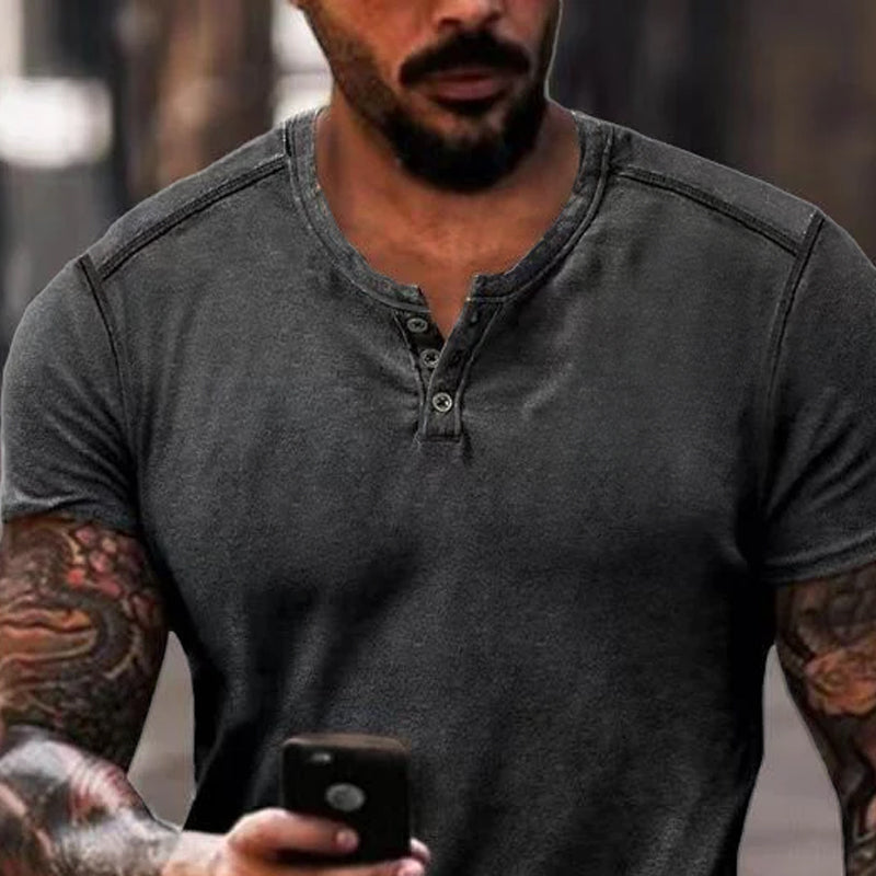 Casual T-shirt met Henley Kraag en Comfortabele Pasvorm voor de Moderne Man – NOLAN CLASSIC - Glamorix