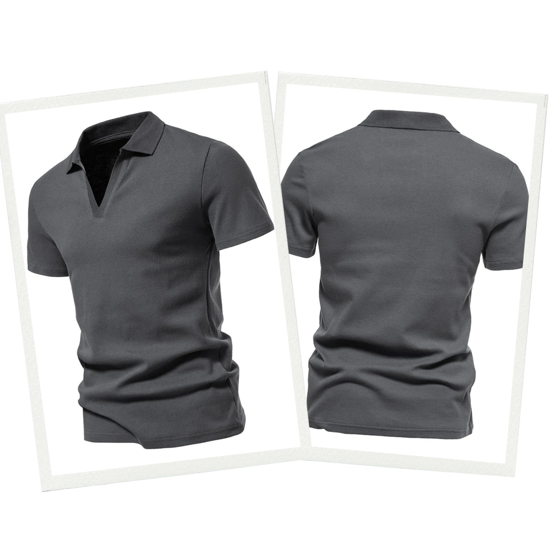 Herenpolo van Merino Wol met Korte Mouwen en V-hals voor Casual en Semi-Formele Gelegenheden – LORENZO CLASSIC - Glamorix