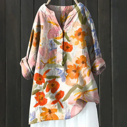 Dames tuniekblouse met knoopsluiting en ronde zoom – AMARA FLOW - Glamorix