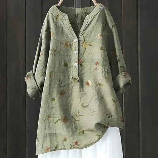 Dames tuniekblouse met knoopsluiting en ronde zoom – AMARA FLOW - Glamorix