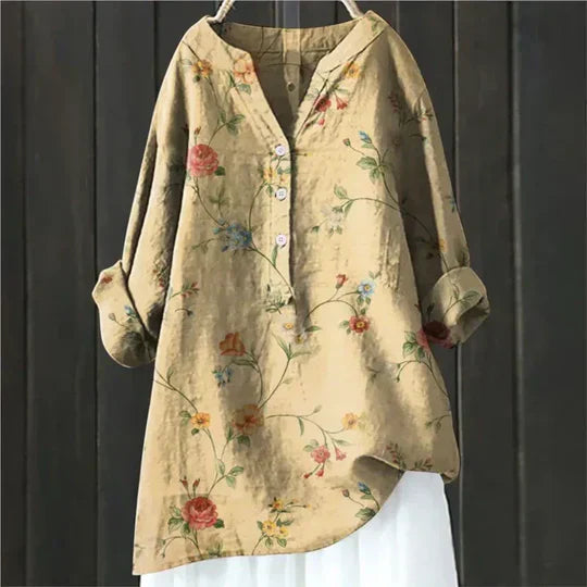 Dames tuniekblouse met knoopsluiting en ronde zoom – AMARA FLOW - Glamorix