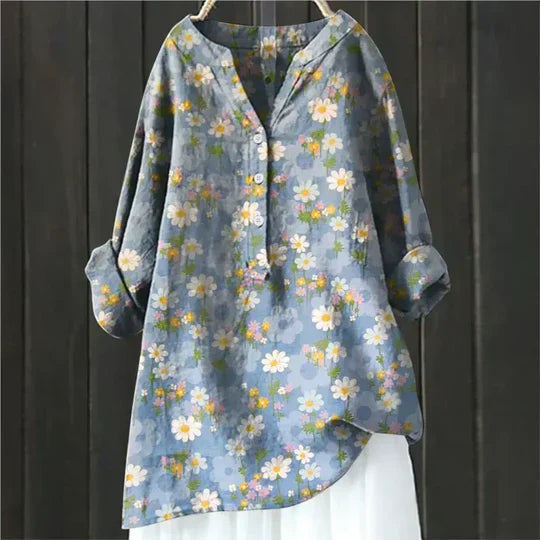 Dames tuniekblouse met knoopsluiting en ronde zoom – AMARA FLOW - Glamorix