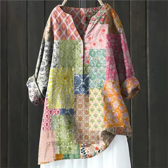 Dames tuniekblouse met knoopsluiting en ronde zoom – AMARA FLOW - Glamorix