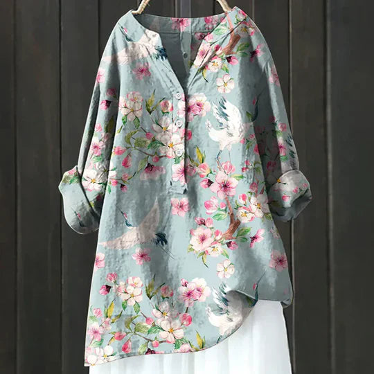 Dames tuniekblouse met knoopsluiting en ronde zoom – AMARA FLOW - Glamorix