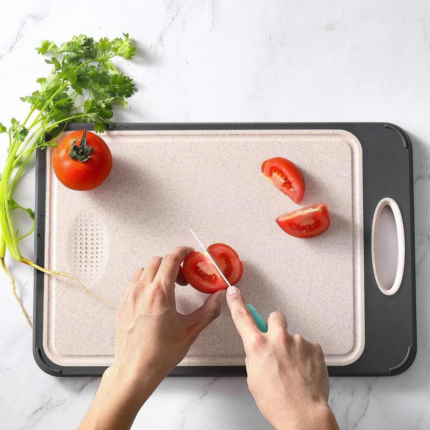 Hygiënische dubbele snijplank met antislip en opvanggroeven – CLEANCUT DUO - Glamorix