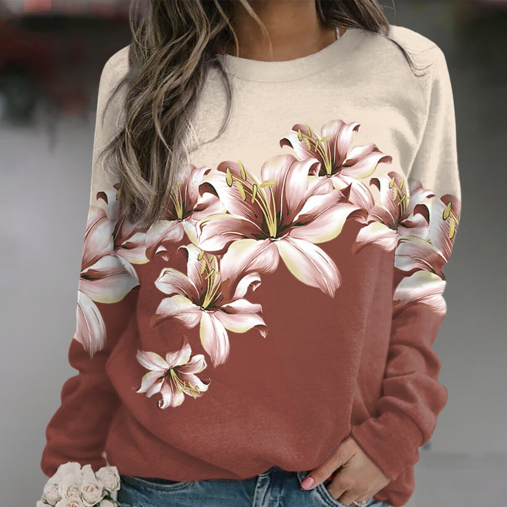 Dames sweatshirt met zachte bloemenprint en comfortabele pasvorm – FLORYA BloomSoft - Glamorix