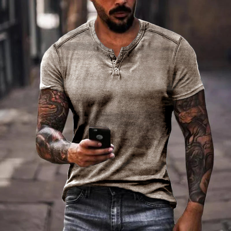 Casual T-shirt met Henley Kraag en Comfortabele Pasvorm voor de Moderne Man – NOLAN CLASSIC - Glamorix