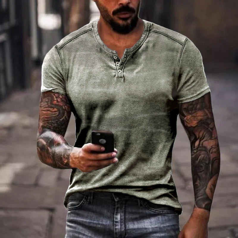 Casual T-shirt met Henley Kraag en Comfortabele Pasvorm voor de Moderne Man – NOLAN CLASSIC - Glamorix
