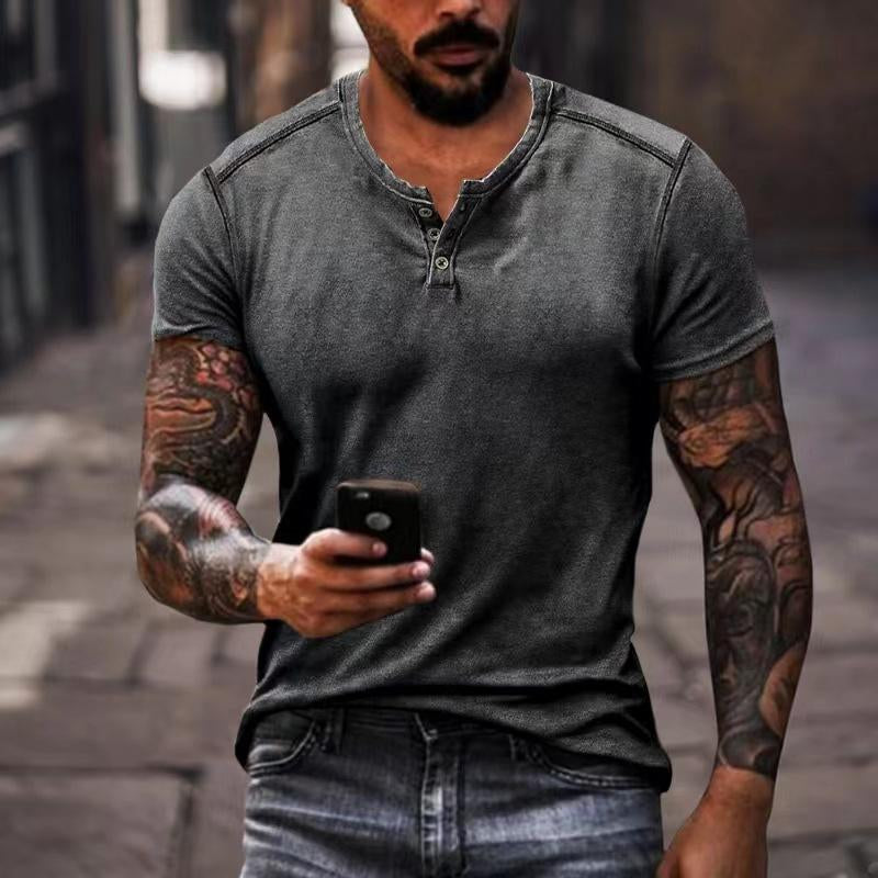 Casual T-shirt met Henley Kraag en Comfortabele Pasvorm voor de Moderne Man – NOLAN CLASSIC - Glamorix