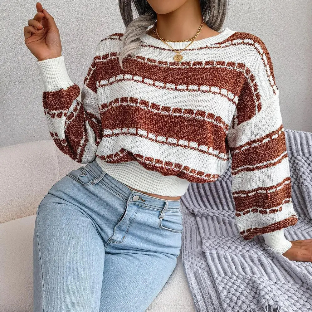 Gestreepte gebreide cropped sweater voor dames – ZÉNIVA - Glamorix
