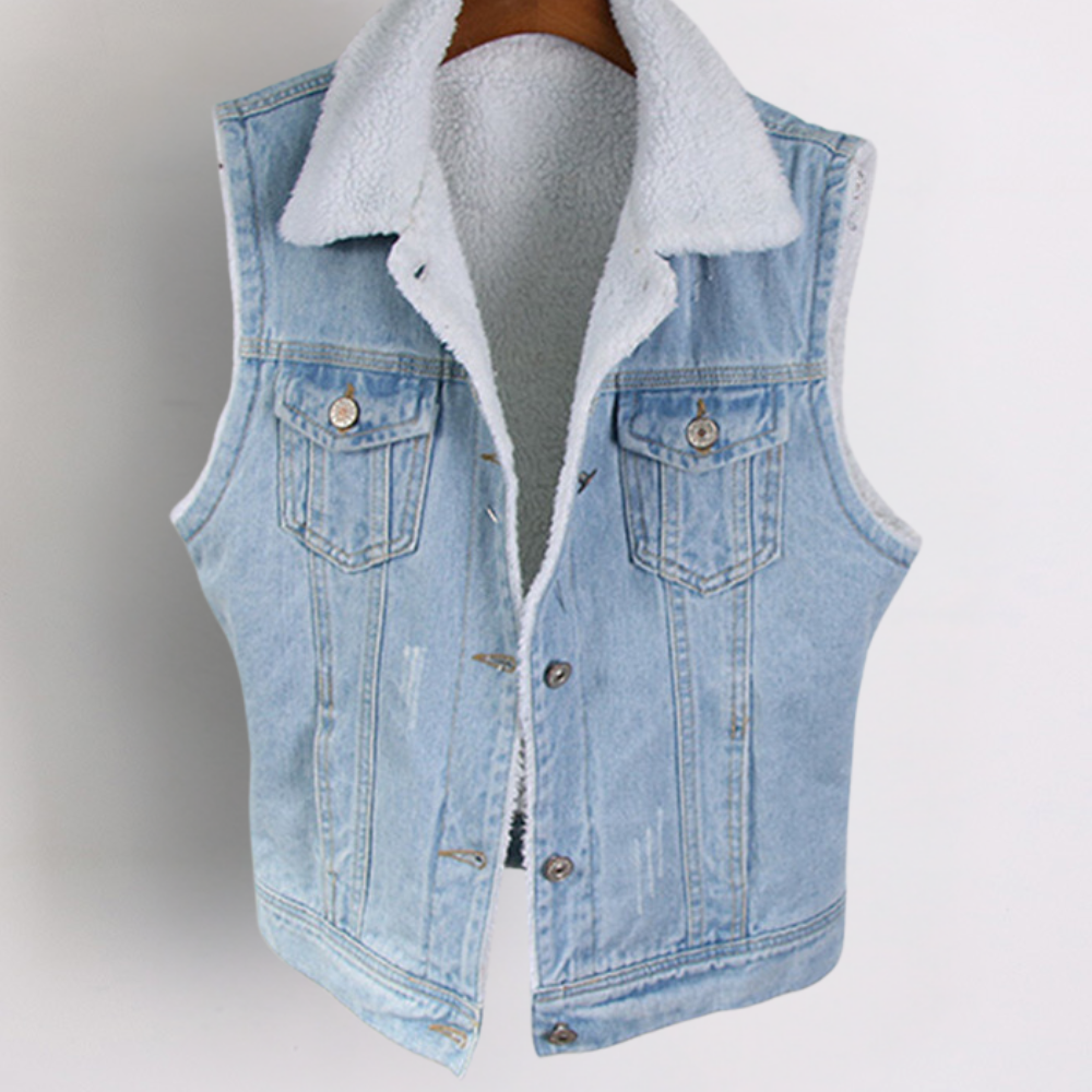 Mouwloos dames denim vest met stoere uitstraling – RAVÉNA - Glamorix