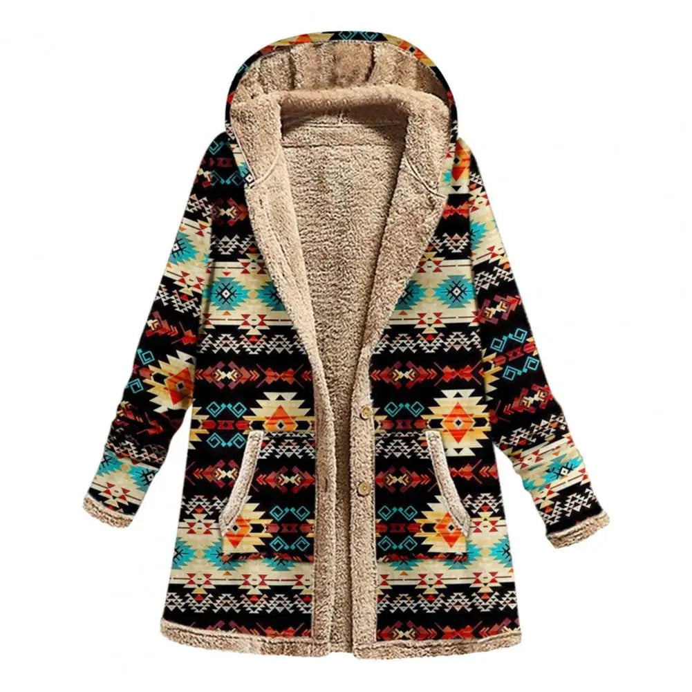 ZAYNA – Tribal print fleece jas met capuchon voor ultieme warmte en stijl