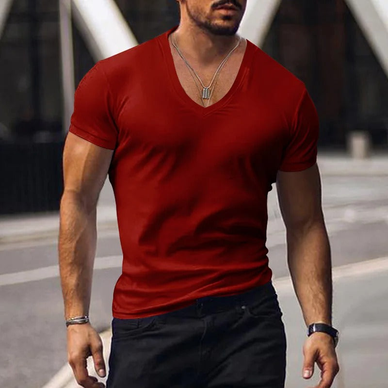 Heren slim fit T-shirt met diepe V-hals – NERO V-SHAPE - Glamorix