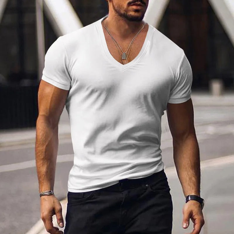 Heren slim fit T-shirt met diepe V-hals – NERO V-SHAPE - Glamorix