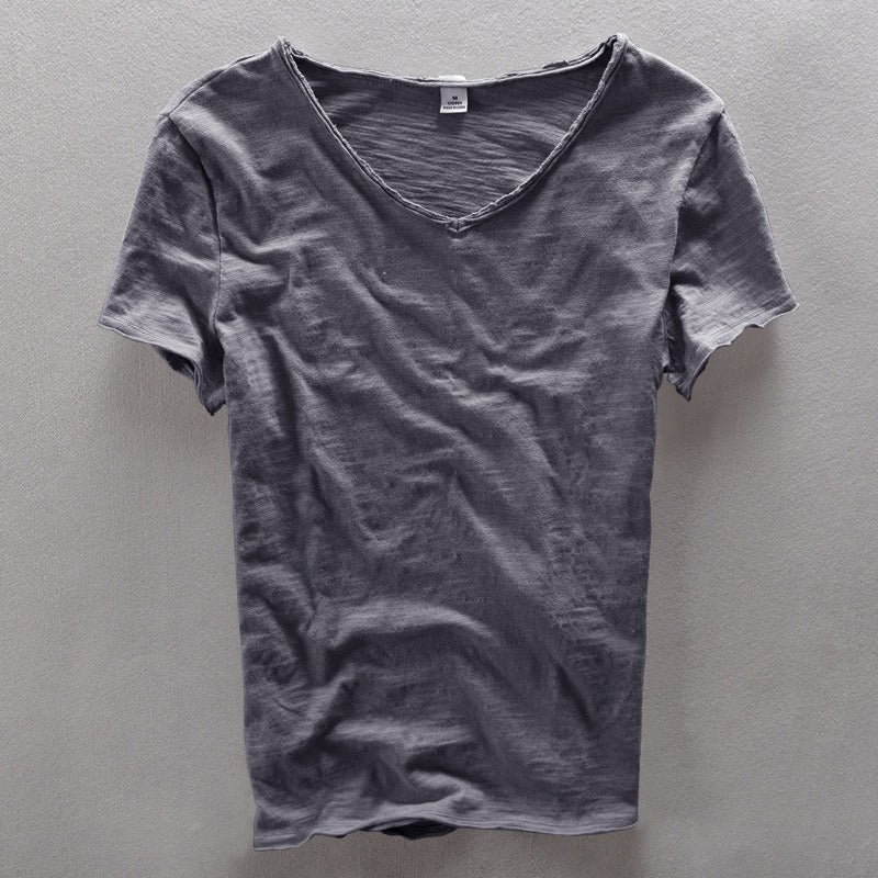 Heren T-shirt met V-hals en raw-edge afwerking – NOX RELAX - Glamorix