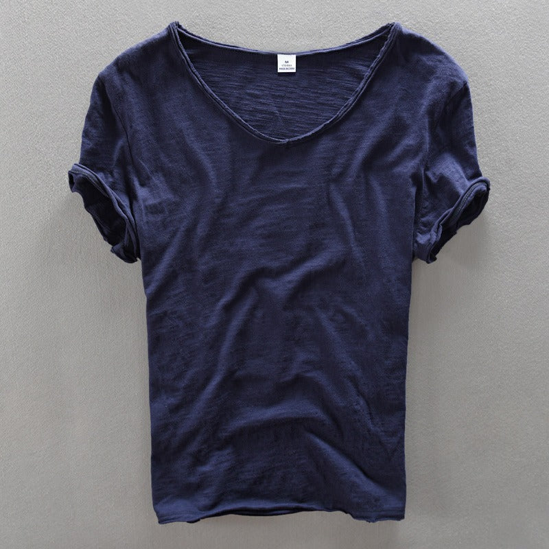 Heren T-shirt met V-hals en raw-edge afwerking – NOX RELAX - Glamorix