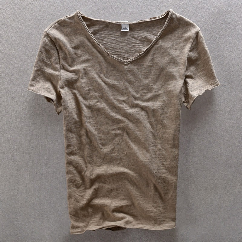 Heren T-shirt met V-hals en raw-edge afwerking – NOX RELAX - Glamorix