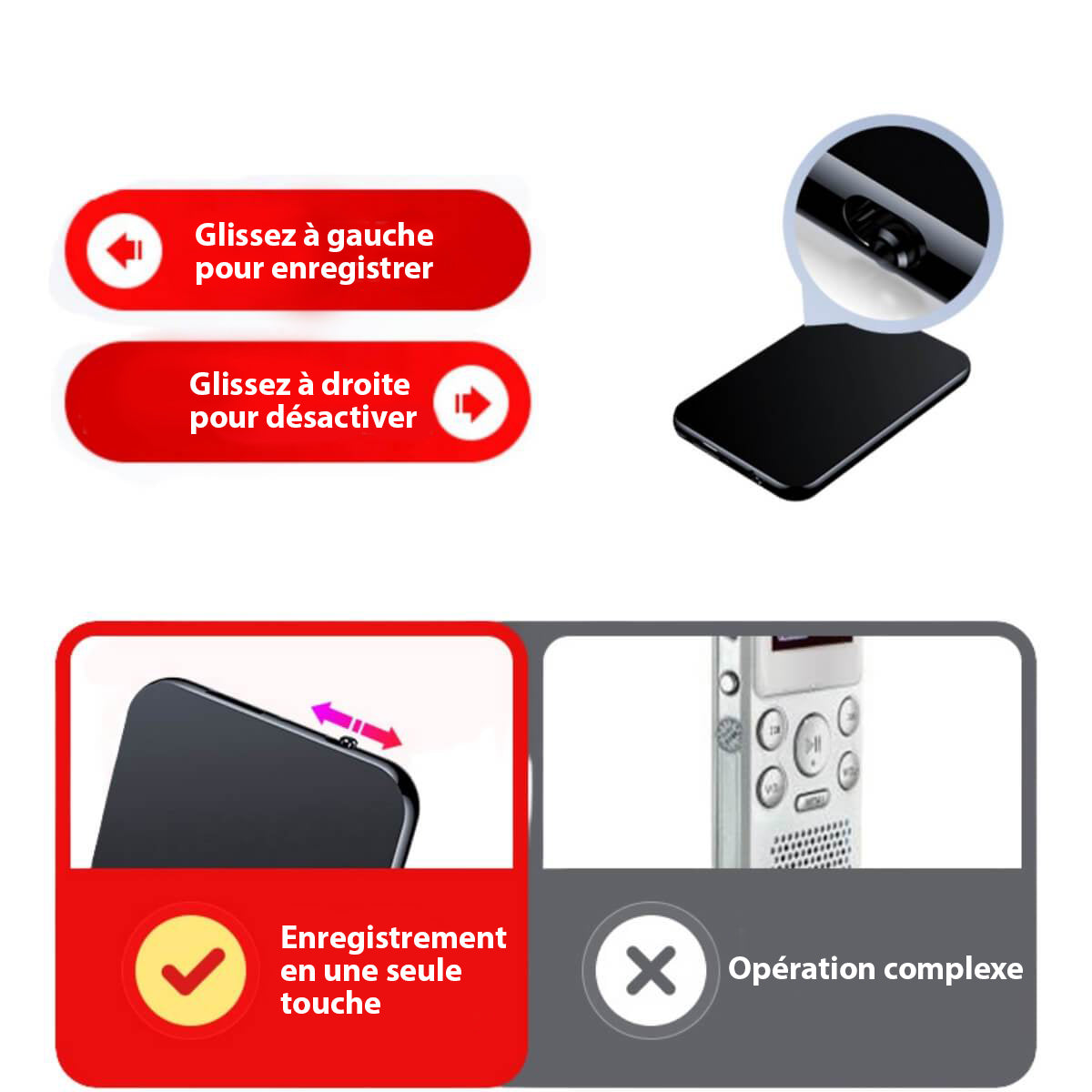 Ultraslanke mini spraakrecorder met heldere audio en 50 uur batterij – AUDIONIC PRO - Glamorix