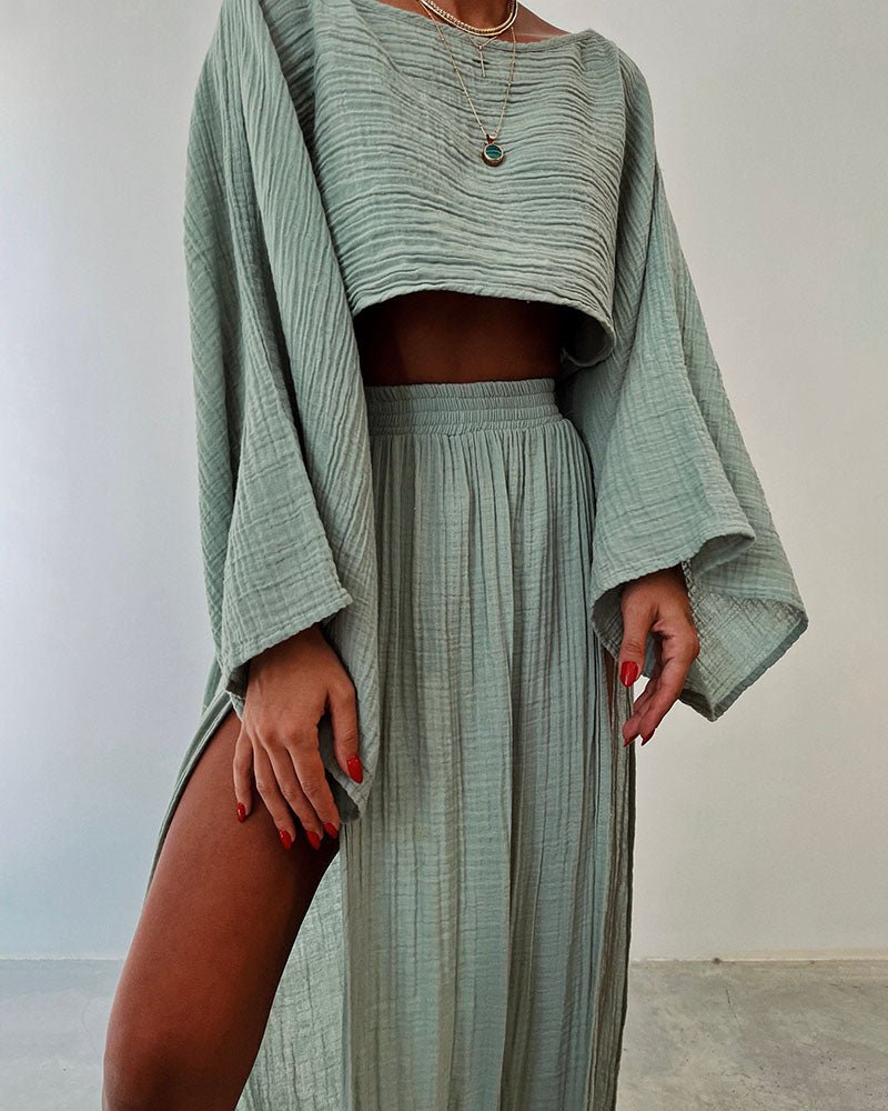 Tweedelige zomerset met cropped top en zwierige maxi rok – SANTINA SET - Glamorix