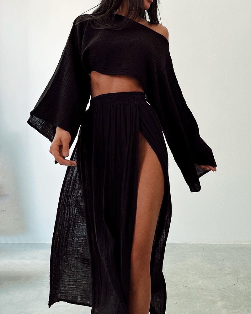 Tweedelige zomerset met cropped top en zwierige maxi rok – SANTINA SET - Glamorix