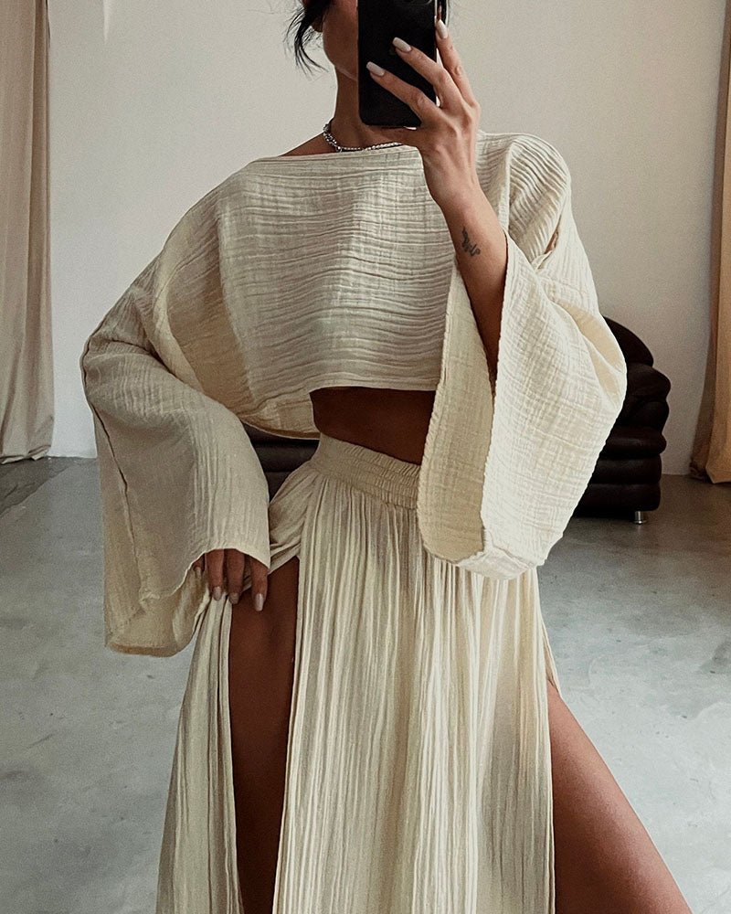 Tweedelige zomerset met cropped top en zwierige maxi rok – SANTINA SET - Glamorix