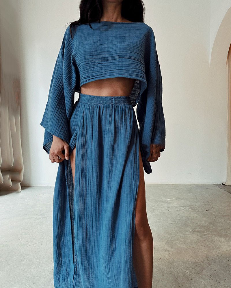 Tweedelige zomerset met cropped top en zwierige maxi rok – SANTINA SET - Glamorix