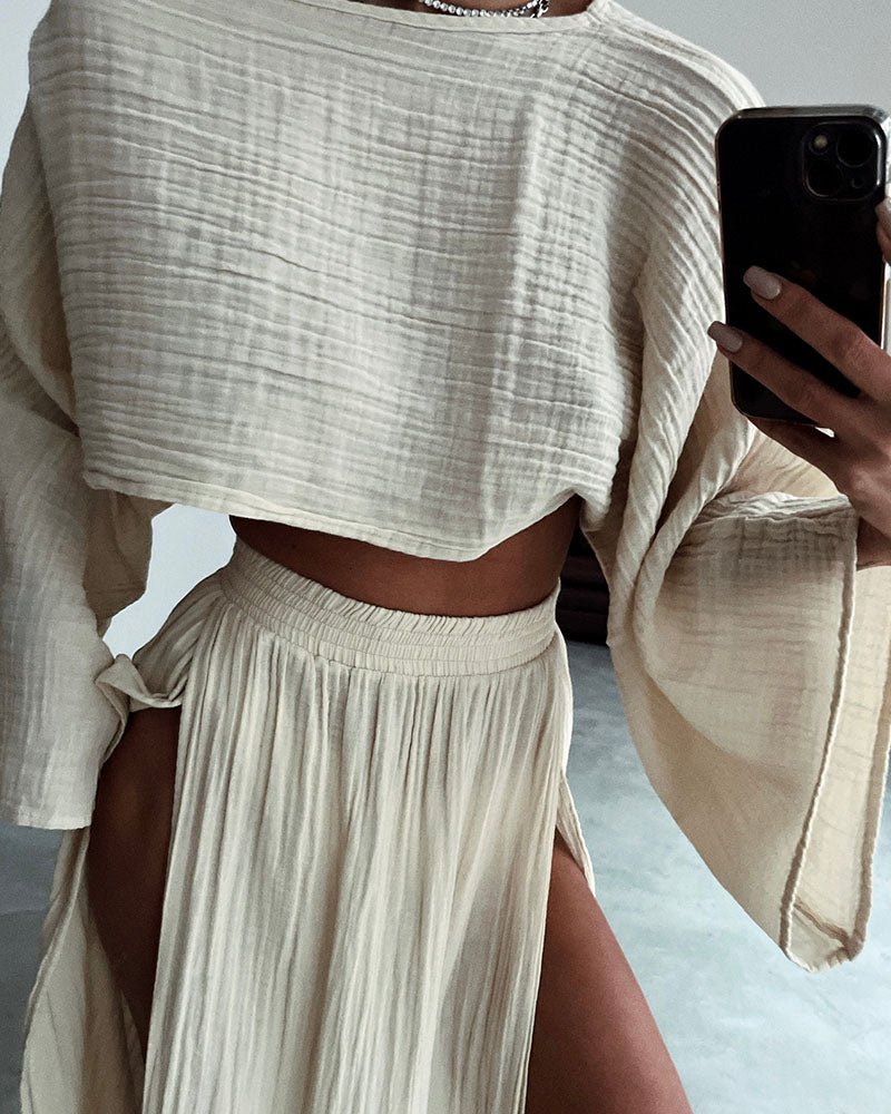 Tweedelige zomerset met cropped top en zwierige maxi rok – SANTINA SET - Glamorix