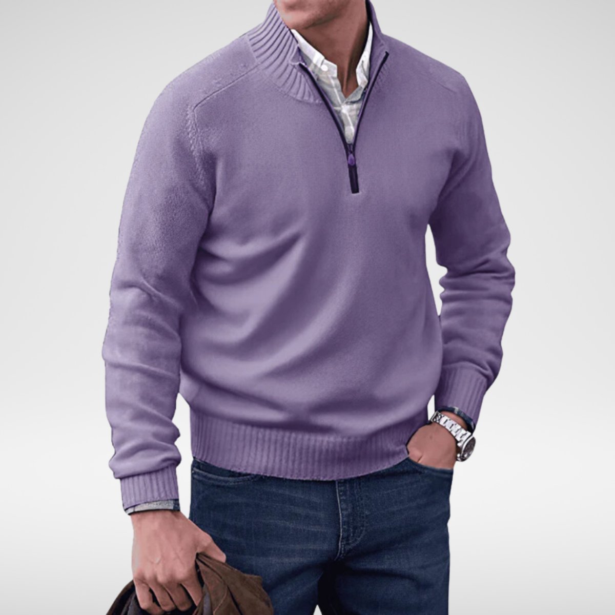 ETHAN - Gebreide half-zip trui voor heren