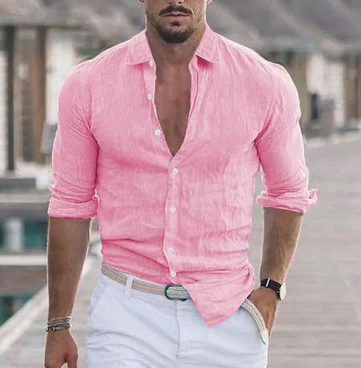 Herenoverhemd met opstaande kraag en diepe knoopsluiting – LUCA STANDCOLLAR - Glamorix