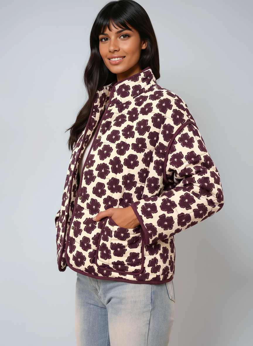 MIRELLE – Dames tussenjas met bloemenprint en knoopsluiting - Glamorix