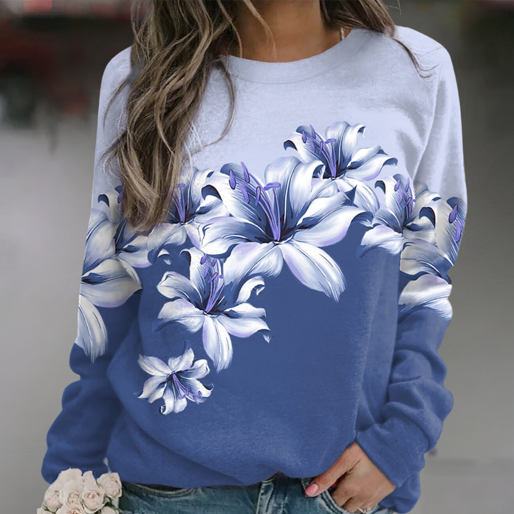 Dames sweatshirt met zachte bloemenprint en comfortabele pasvorm – FLORYA BloomSoft - Glamorix